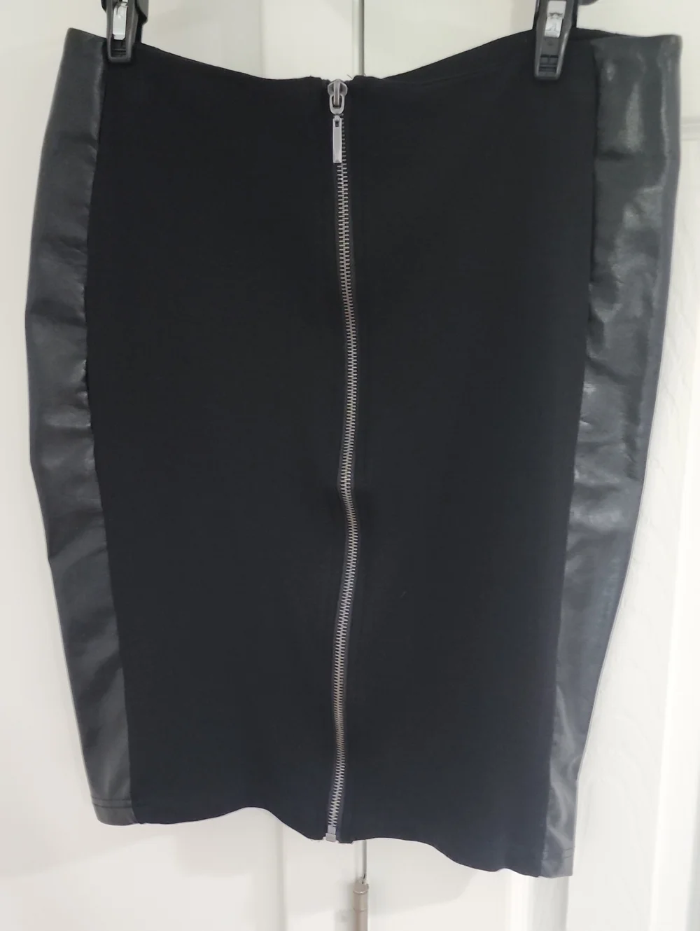 Forever 21 Black Pencil Skirt with Faux-Leather Side Panels & Front Zip